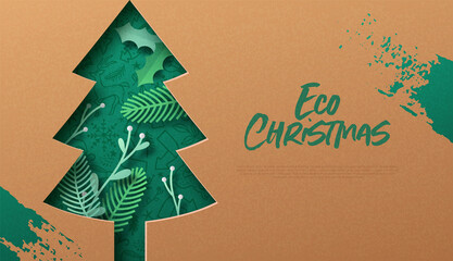 Eco christmas green paper cut pine tree template - 466741716