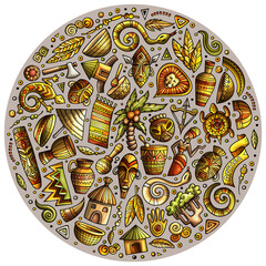 Colorful set of Africa cartoon doodle objects