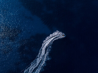 Aerial view on jetski in tropical blue waters