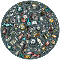 Vector set of Automotive cartoon objects