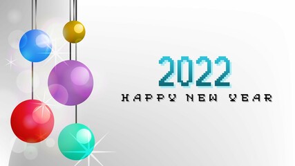 White background with happy new year and decoration balls