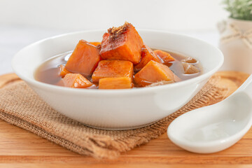 Close-up, Traditional Thai food, Sweet potato with ginger soup (Thai Dessert), Sective focus