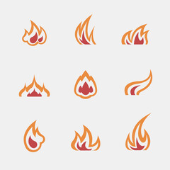 Vector collection of flat style fire vector icons. Burning flame clip art set. Energy power symbol