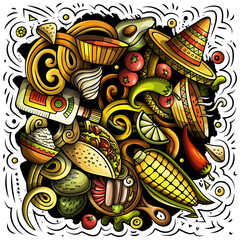 Mexican food hand drawn vector doodles illustration. Cuisine poster design.