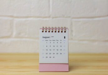 Desktop calendar for August 2022.Calendar for planning for the month. - obrazy, fototapety, plakaty