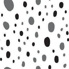 Polka dots seamless pattern. Hand drawn doodle circles monochrome texture background. Random spots.