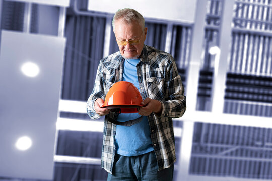 senior old male worker on the construction site