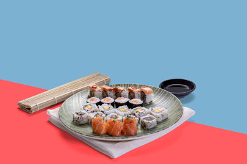Japanese sushi food. Roll sushi set