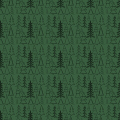 Green seamless pattern with christmas trees