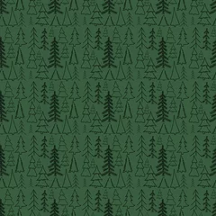 Velvet curtains Green Green seamless pattern with christmas trees
