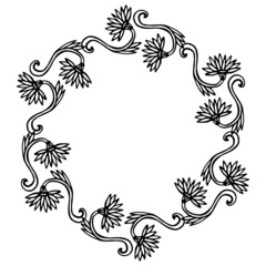 Rounded floral frame in hand drawn style. Vector ornamental decoration with daisy flowers. - 466745934