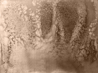Old vintage style wallpaper texture, granulated structure, sepia hand painted watercolor abstract grunge background. Brown ink flows texture for greeting cards, wedding invitation, textile design
