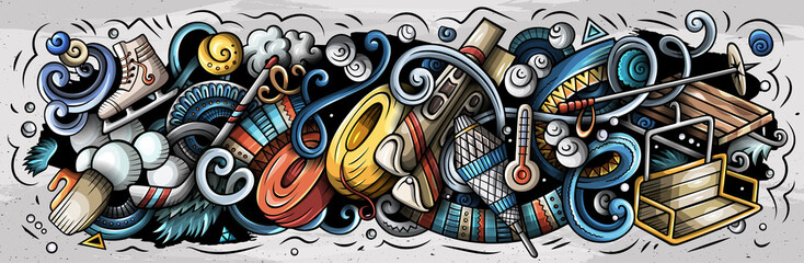 Ski Resort hand drawn cartoon doodles illustration.