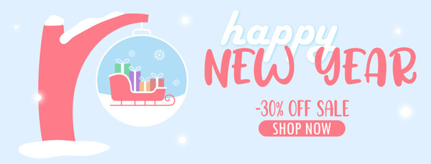 banner 30% off, happy new year, merry christmas, discount 30%, new 2022 year, 2022, holiday, santa