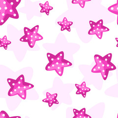 Seamless pattern pink starfishes isolated on white background. Cute sea template for textile, fabric, gift wrap, wallpapers.