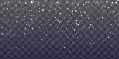 abstract light glowing seamless snow is falling randomly with snowflakes  flow into air, falling snow on a transparent  background for texture,cover, card,invitation,decoration,celebration and design.