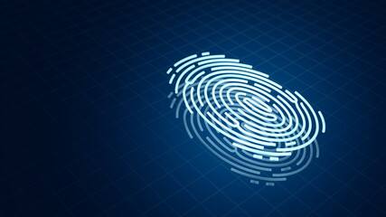 Finger print on blue background. Security and identify. Biometric technology. 3d illustration.