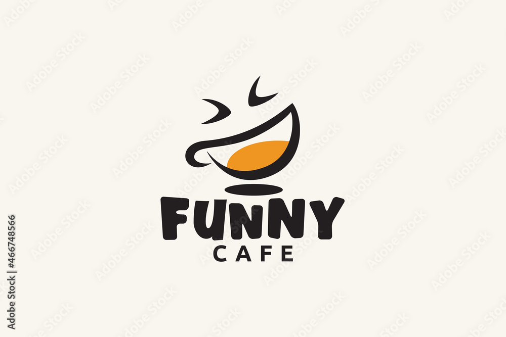 Wall mural funny cafe logo vector graphic with a combination of laughung face and a cup for any business especi