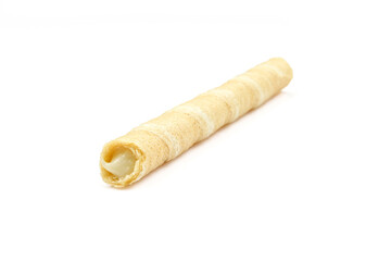 Obraz premium Single crispy roll stuffed with vanilla flavor filling and isolated on white background