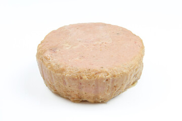 Piece of Conserved meat isolated on white background
