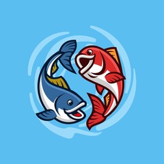 blue and red fish logo
