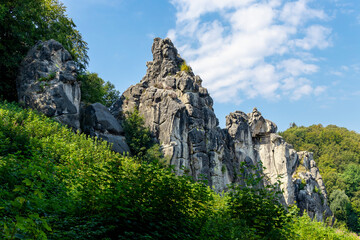 Externsteine rock formation in front of Teutoburg Forest - Teutoburger Wald / Niedersachsen /...