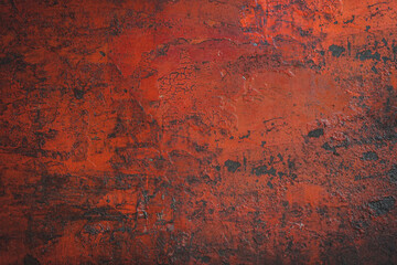 Old red dirty metal sheet with rust and oily in the garage can be use as background 