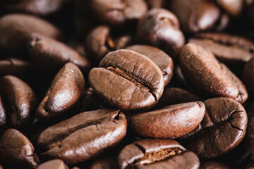 Close up of Roasted Coffee bean with selective focus