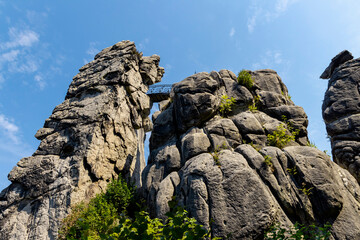 Externsteine rock formation in front of Teutoburg Forest - Teutoburger Wald / Niedersachsen /...