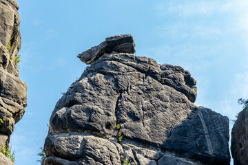 Externsteine rock formation in front of Teutoburg Forest - Teutoburger Wald / Niedersachsen /...