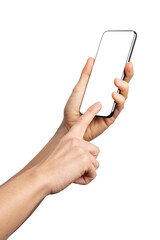 Frameless smartphone mockup with white screen. Isolated on white background. New tecnology smartphone frameless design concept.