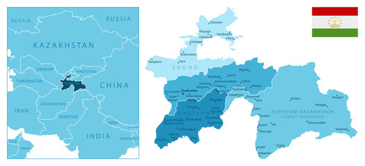 Tajikistan - highly detailed blue map.