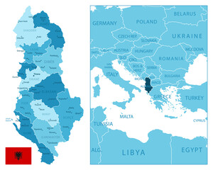 Obraz premium Albania - highly detailed blue map.