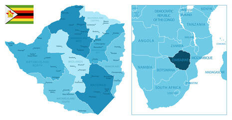 Zimbabwe - highly detailed blue map. - obrazy, fototapety, plakaty