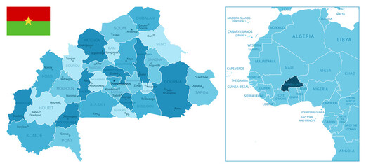 Burkina Faso - highly detailed blue map. - obrazy, fototapety, plakaty