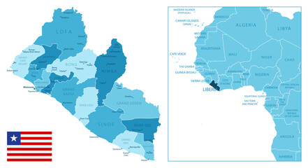 Liberia - highly detailed blue map. - obrazy, fototapety, plakaty