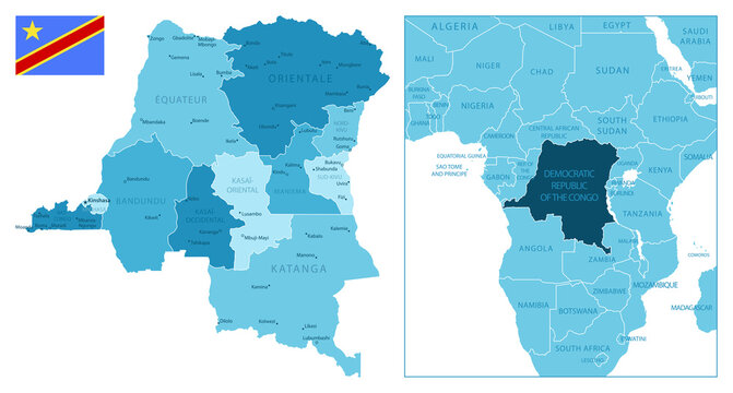 Democratic Republic of the Congo - highly detailed blue map.