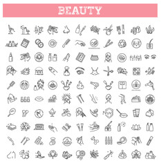 Beauty vector outline icons set. Beauty treatment