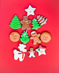 gingerbread on the table in the shape christmas tree cookies new year homemade cakes dessert christmas card new year copy space food background