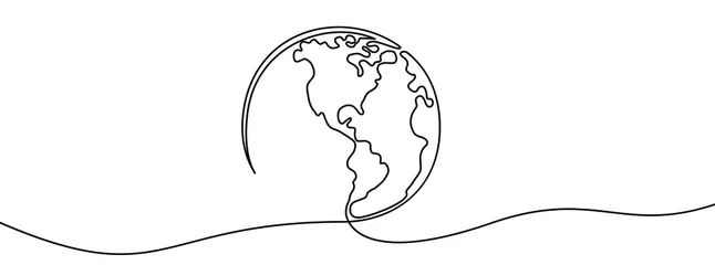 Crédence de cuisine en verre imprimé Une ligne One continuous line drawing of Earth. Vector illustration. Earth globe one line background. Drawing map