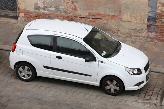 TOULOUSE, FRANCE - SEPTEMBER 28, 2021: Chevrolet Aveo small city hatchback car parked in a street in Toulouse. There are 32 million cars registered in France.