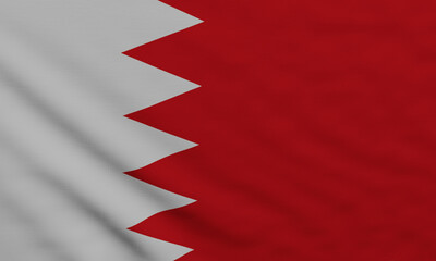 The national flag of Bahrain a white band on the left, separated from a red area on the right by five triangles that serve as a serrated line