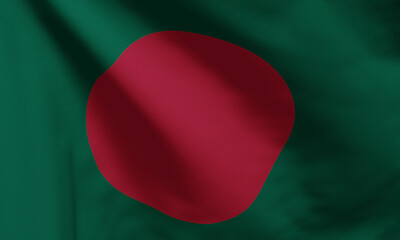 Bangladesh flag red disc slightly off center to the left defacing a dark green banner