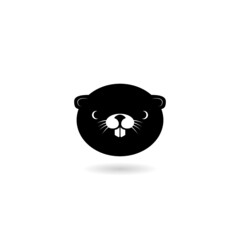 Beaver head icon with shadow isolated on white background