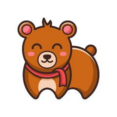 Funny cartoon bear with red scarf