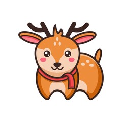 Funny cartoon deer with red scarf