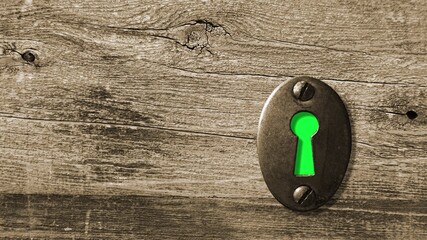 3d illustration - Key Hole With Green Screen From Outside