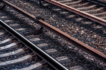 Railroad track from above, rails