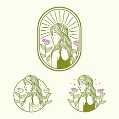 set Linear flat beauty woman, feminine logo template for company