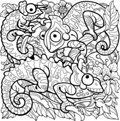 Chameleons on a tree.Coloring pages